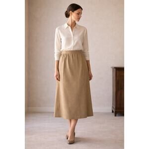 Vintage Radcliffe Tan Wool Blend Midi Skirt Womens 14 Lined Side Button Classic